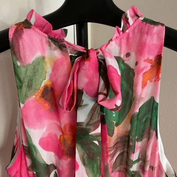 27. Anne Klein Pink and Green Floral Sleeveless Maxi Dress Size 16 - Picture 13 of 13